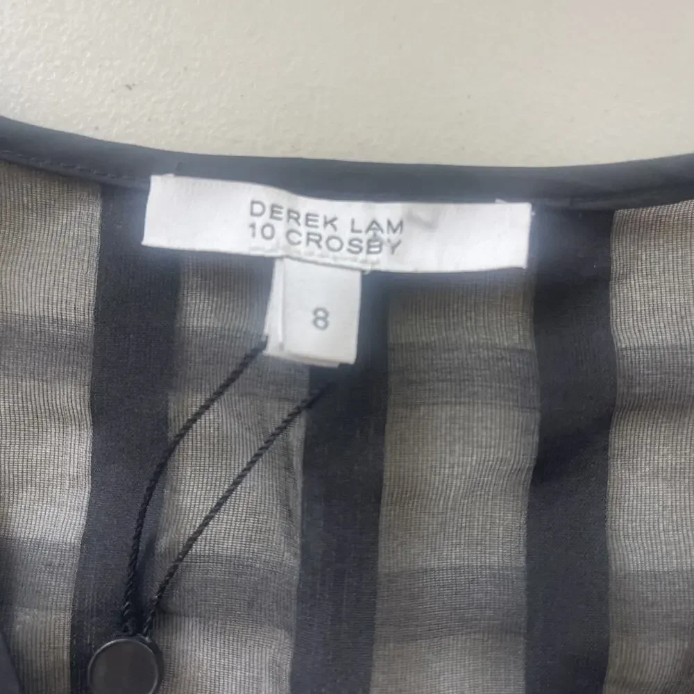 DEREK LAM Black Sheer Back Crop Top Sz 8 S/M Silk Cotton Belted City Fancy NEW